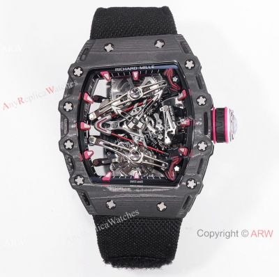 Swiss Replica Richard Mille RM 38-02 Carbon Fibers Skeletonised Black Textile Strap